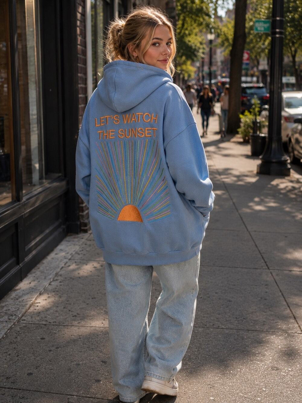 Dandy Worldwide Light Blue "Let's Watch the Sunset" Oversized Lux Hoodie Size L